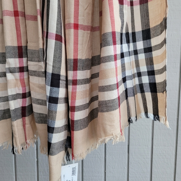 Gorgeous Viscose Classic Check Scarf Beige with Red and Black Plaid Wrap - Picture 5 of 13